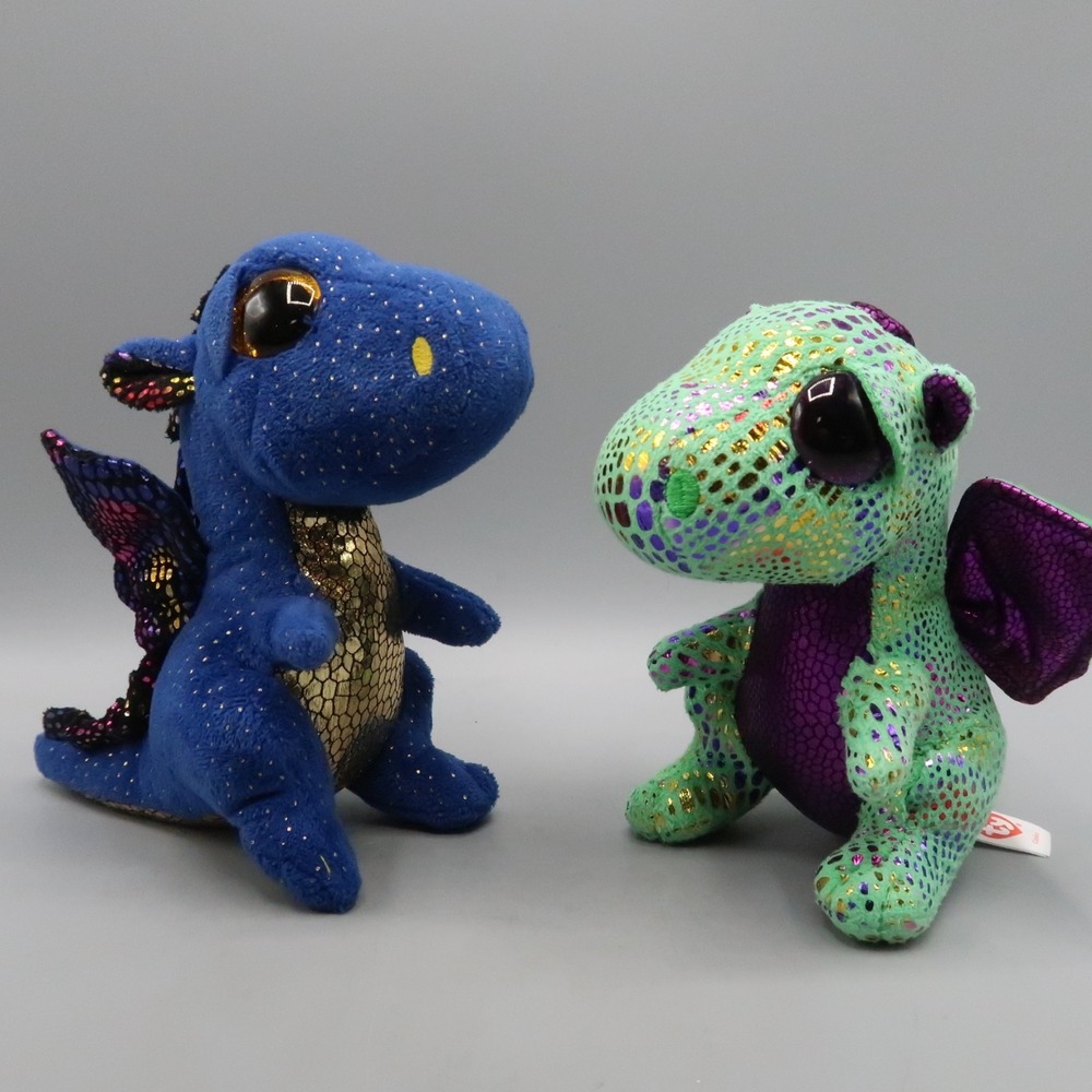 Ty Beanie Cinder the Dragon 6" Plush Stuffed Animal Green Purple Shiny